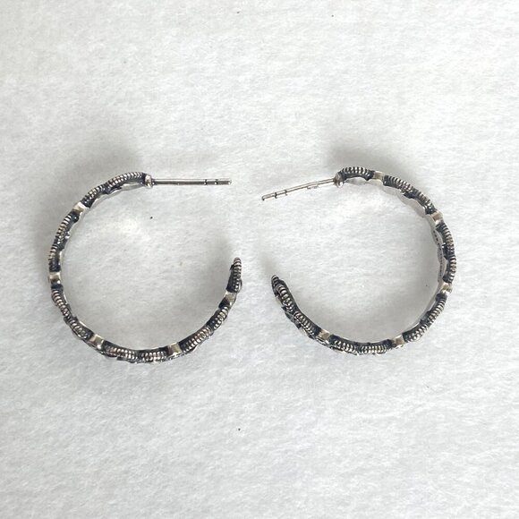 Sterling Silver 925 PZ ISRAEL 1" Vine Teardrop Textured Hoop Earrings - Picture 13 of 16